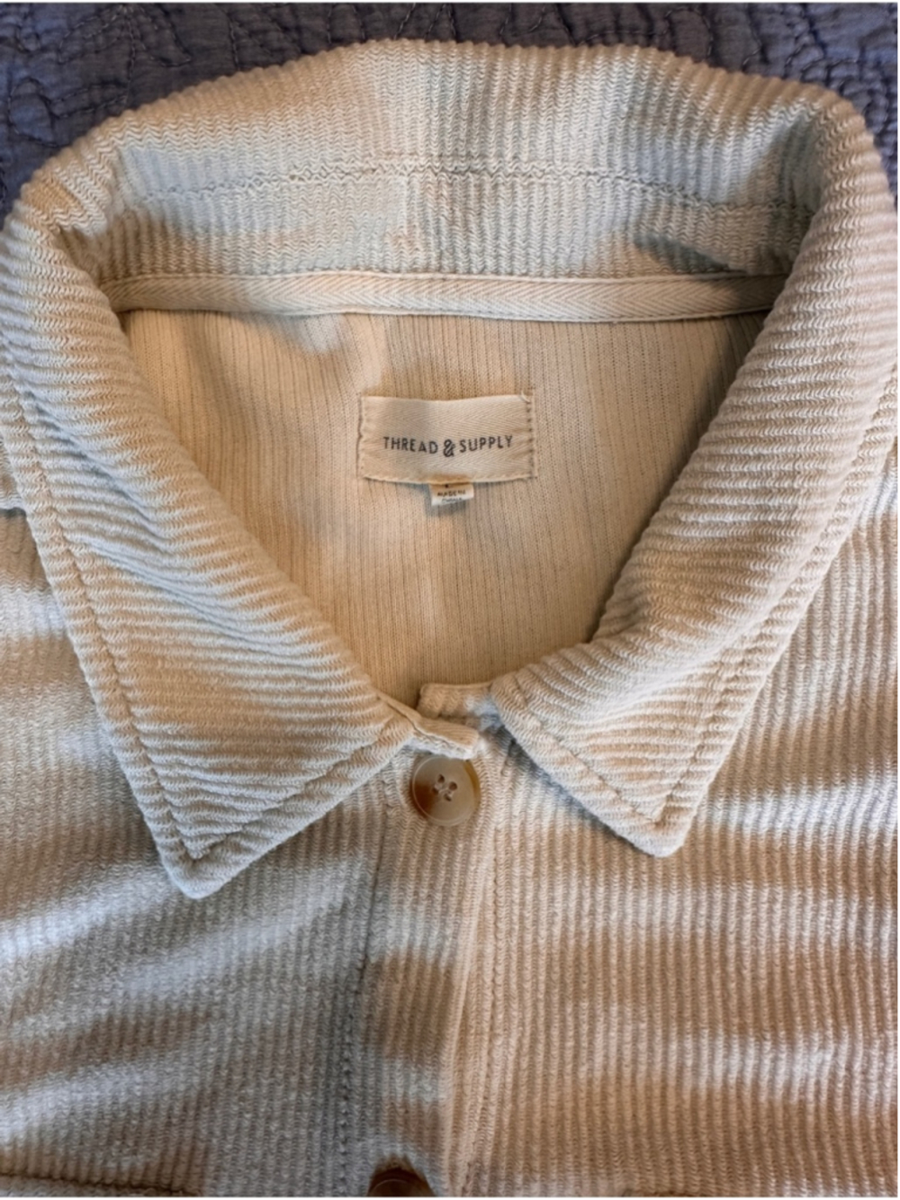Thread & Supply Cream Ribbed Button-Front Utility Shacket - Picture 4 of 8